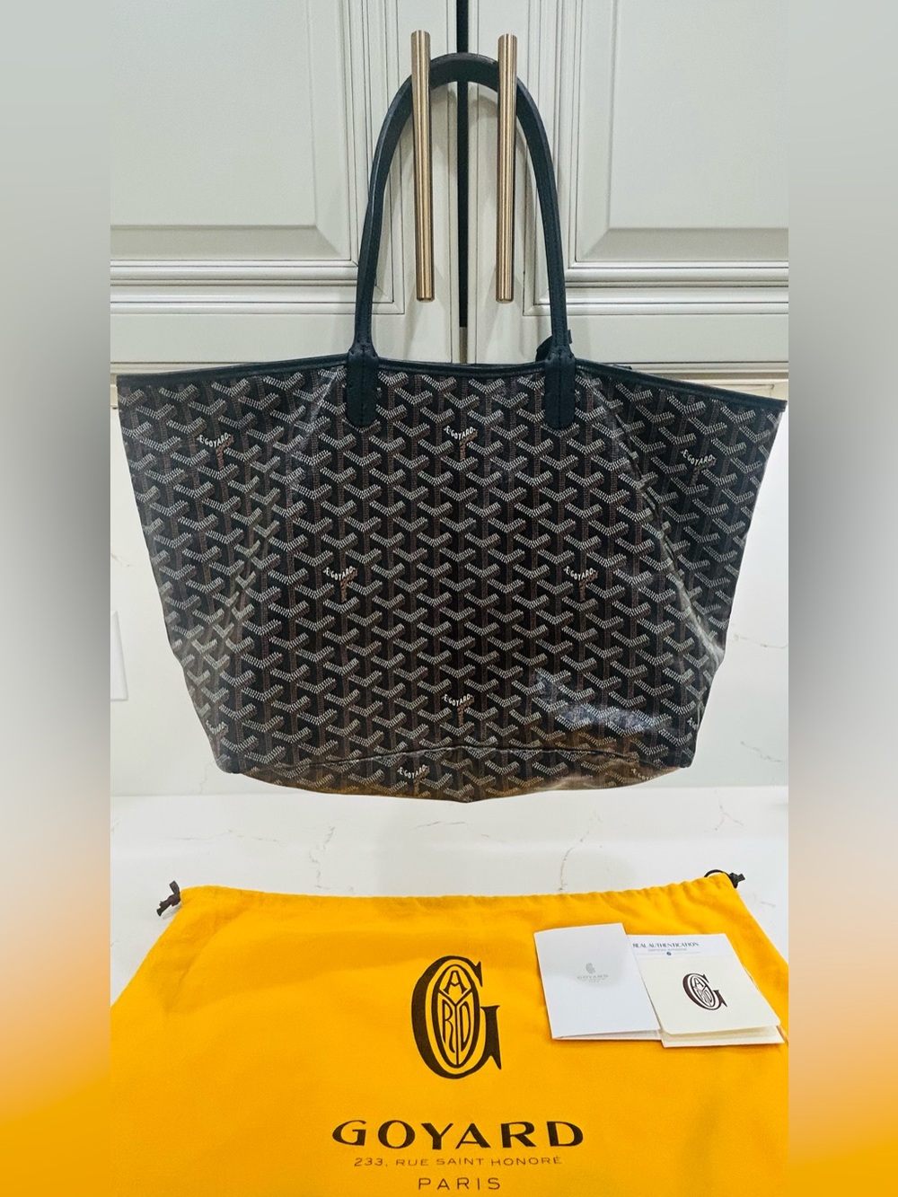Authentic Goyard Saint Louis PM Black Tote + Pouch Dust Bag COA